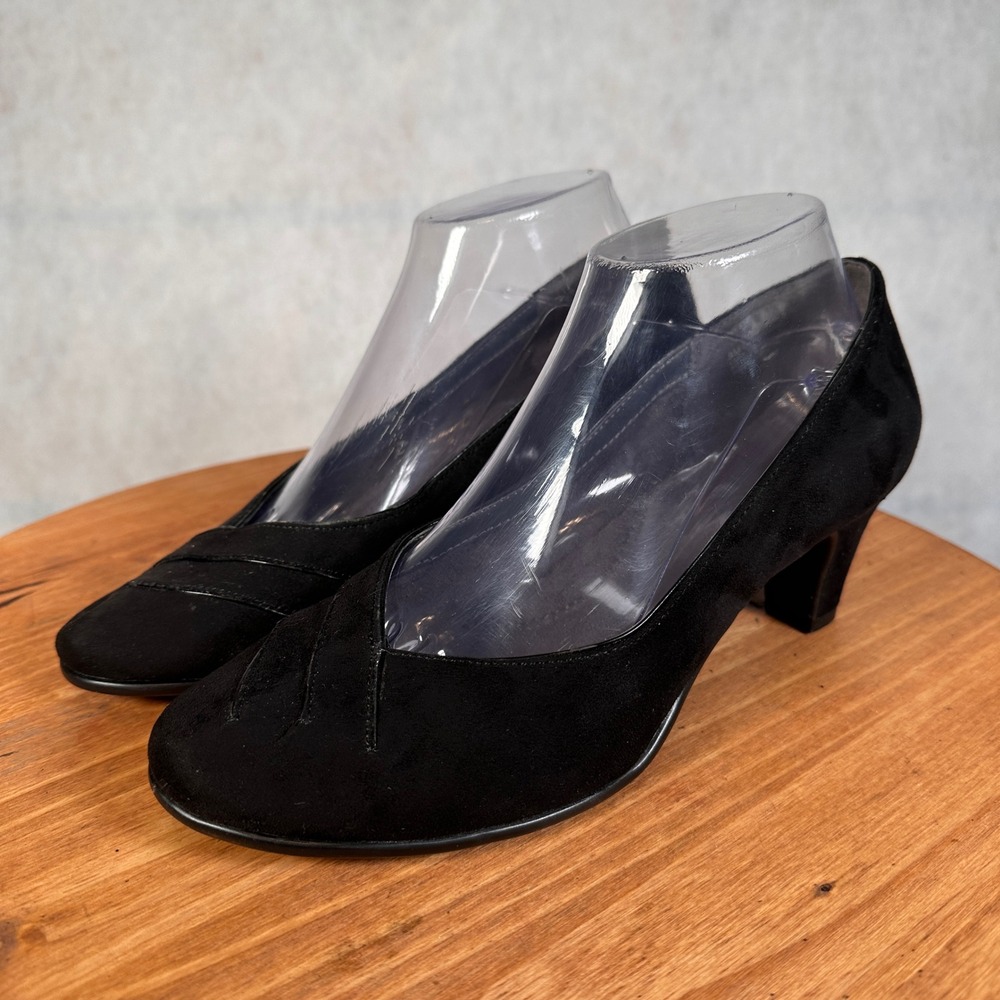 Aerosoles Heelest Pumps Women Size 8 Black Good Suede Kitten Heel Round Toe